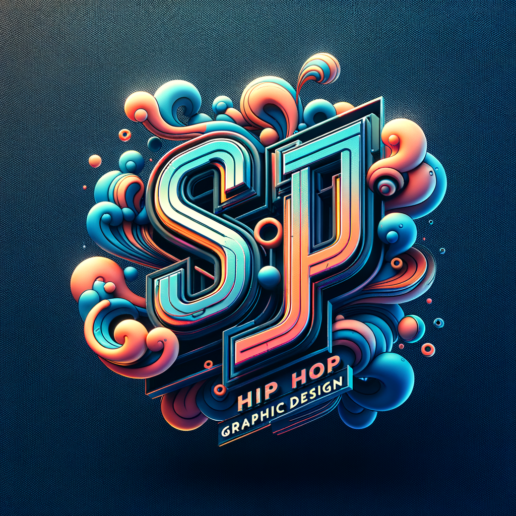 Futuristic logo graphic design, A mixture of media And hand-draw, experimental typography with beautiful aesthetics using vibrant colors , 3D hip hop Graphic Design of an S and J with smoke