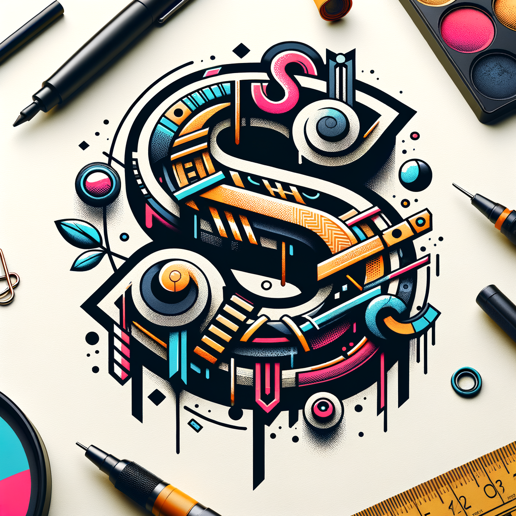 logo graphic design, A mixture of media And hand-draw, experimental typography with beautiful aesthetics using vibrant colors , 3D hip hop Graphic Design of an S and J